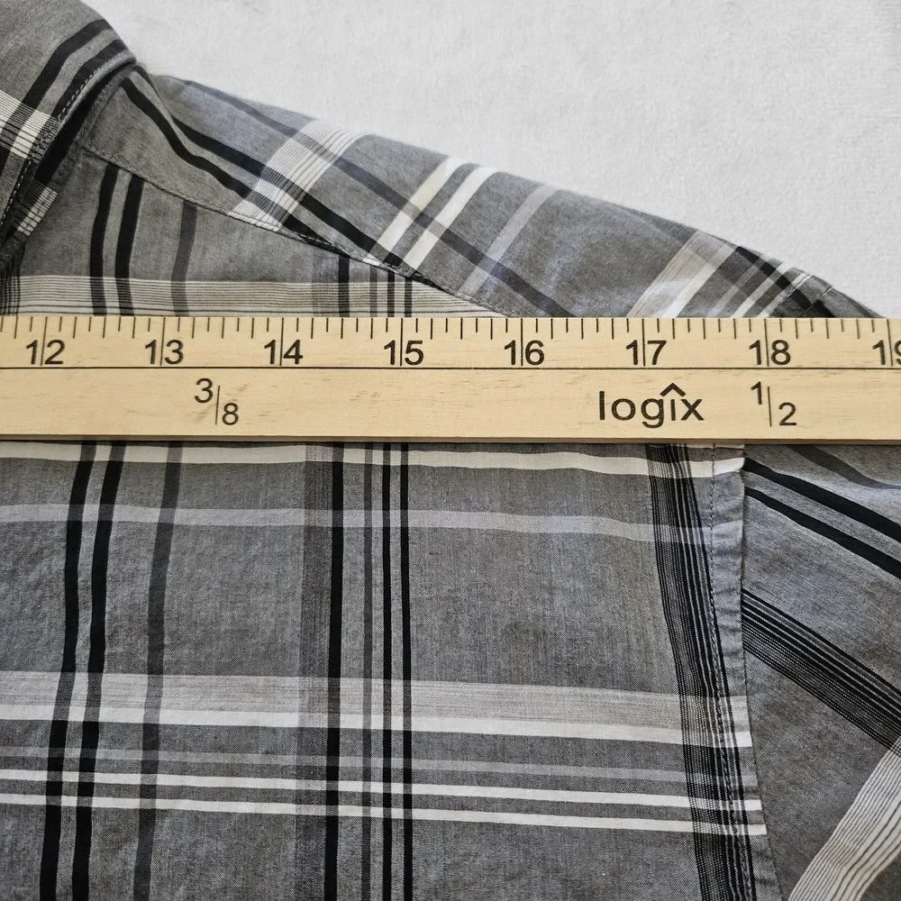 Theory Shirt Mens XL Black Grey Plaid Long Sleeve Button Up Cotton Preppy Office